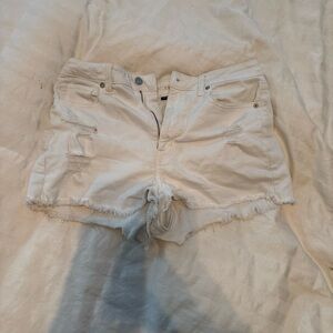 Women's Distressed White Denim Shorts